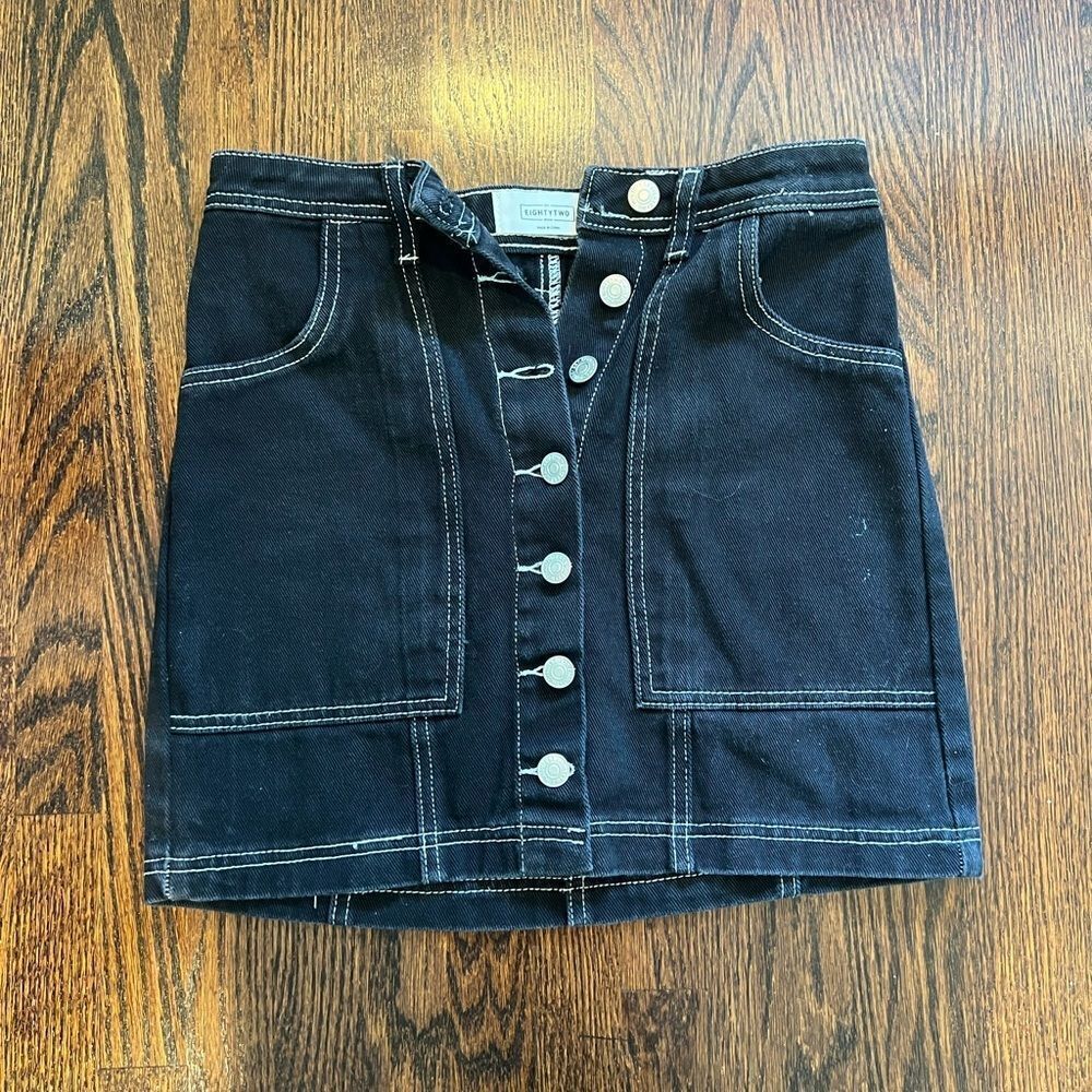 Black denim skirt